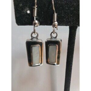 Vintage Modernist  Inlay Earrings Mother of Pearl Black/Resin Onyx